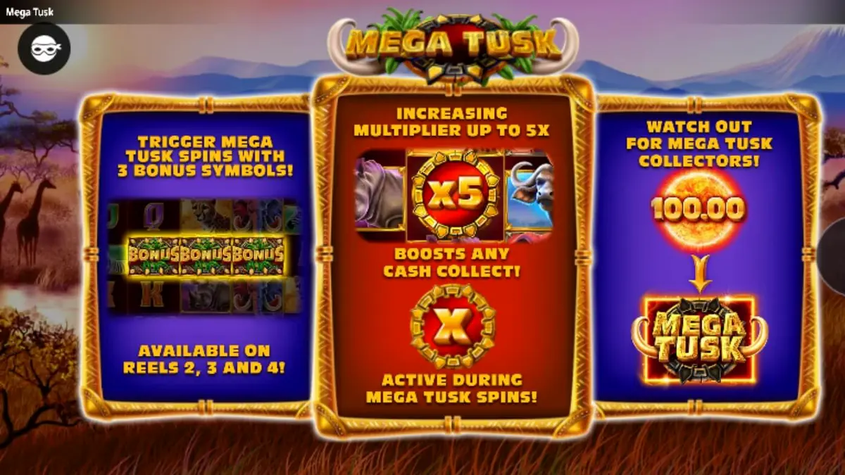 Pemandangan sabana Afrika yang indah di slot Mega Tusk